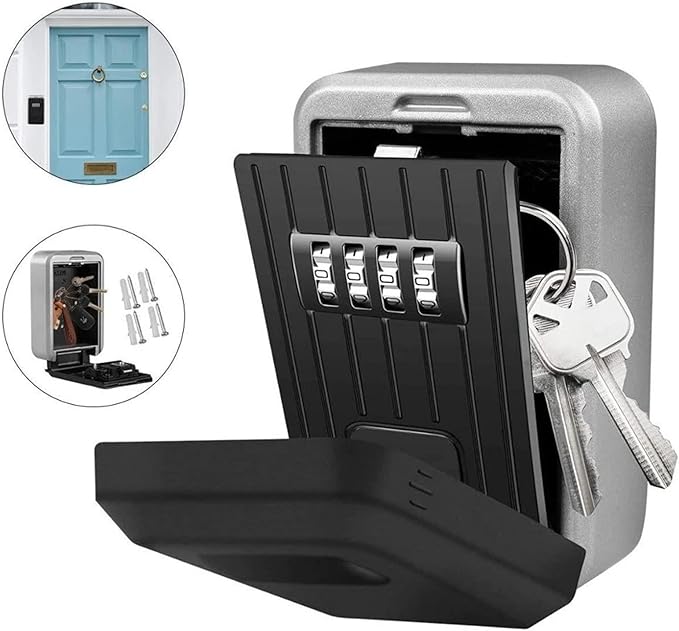 Cutie pentru depozitarea cheilor, UBX, din otel si cauciuc, cu cod de siguranta, 12.4x4x8.5 cm, gri-negru Cutie pentru depozitarea cheilor, UBX, din otel si cauciuc, cu cod de siguranta, 12.4x4x8.5 cm, gri-negru